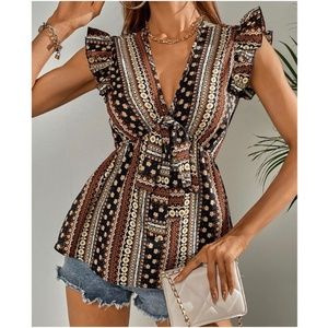 Boho Floral Print Butterfly Sleeve Top